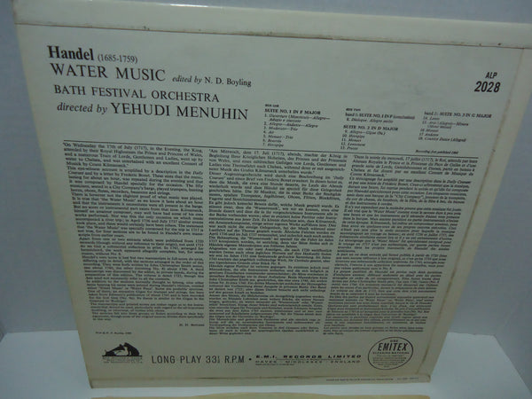 Handel, Bath Festival Orchestra Conducted By Yehudi Menuhin ‎– Water Music (Complete) [Mono] [Import]