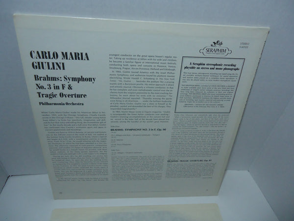 Brahms - Carlo Maria Giulini, Philharmonia Orchestra ‎– Symphony No. 3 In F & Tragic Overture